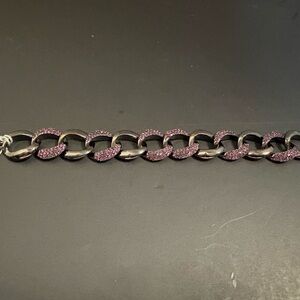 Andover Black Rhodium and Amethyst Swarovski Crystals,  Pave Curb Chain Bracelet